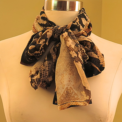 Women's Faux Snakeskin Chiffon Scarf & Headband Set | Python Print Long Neck Scarf | One Size Fits All Wild Style Accessory Set