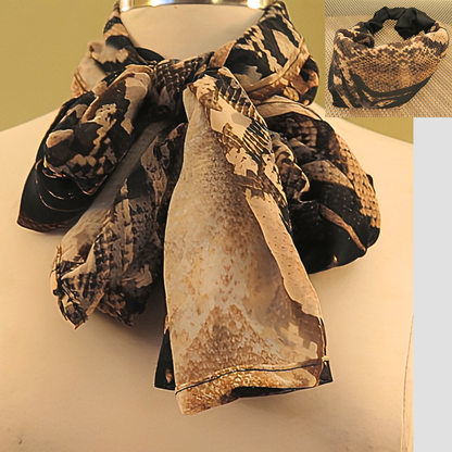 Women's Faux Snakeskin Chiffon Scarf & Headband Set | Python Print Long Neck Scarf | One Size Fits All Wild Style Accessory Set