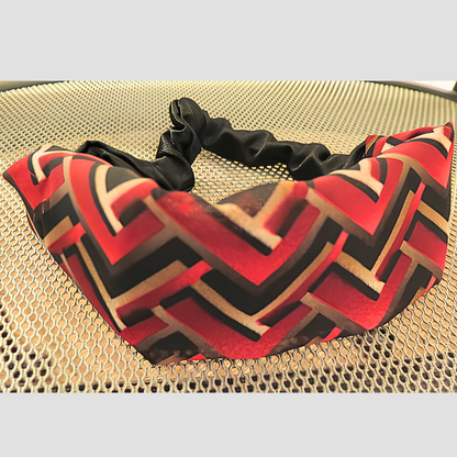 Women's Red Black Geometric Chevron Chiffon Scarf & Headband Set | Bold Zigzag Print | One Size Fits All Fashion Accessory Set