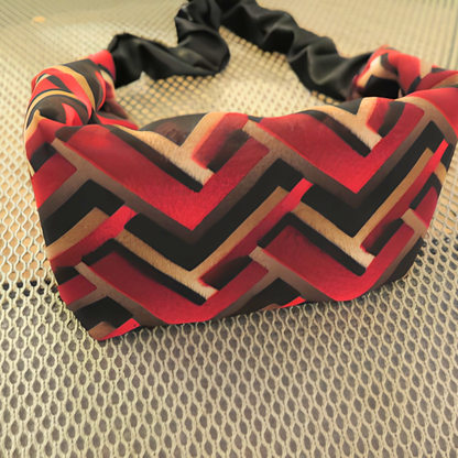 Women's Red Black Geometric Chevron Chiffon Scarf & Headband Set | Bold Zigzag Print | One Size Fits All Fashion Accessory Set