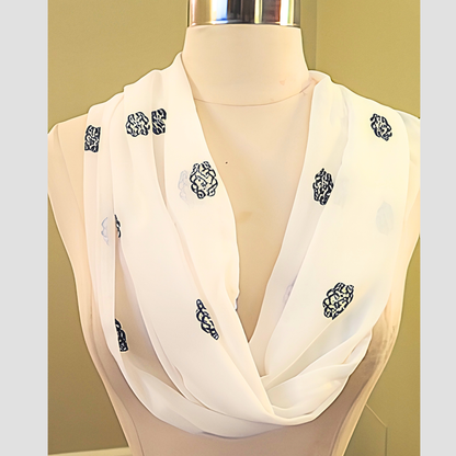 Women's Ivory Navy Blue Block Print Chiffon Scarf & Headband Set | Boho Indian Print | One Size Fits All Elegant Accessory Set