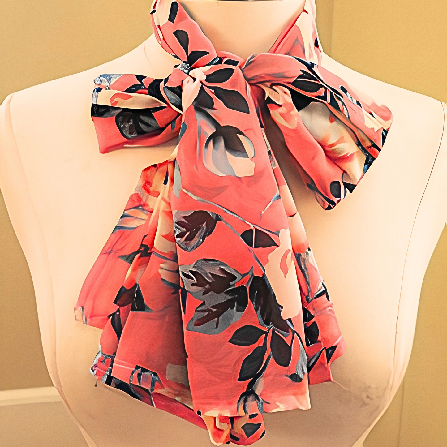 Women's Coral Pink Floral Chiffon Scarf & Headband Set | Bold Bloom Print | One Size Fits All Spring Summer Accessory Set