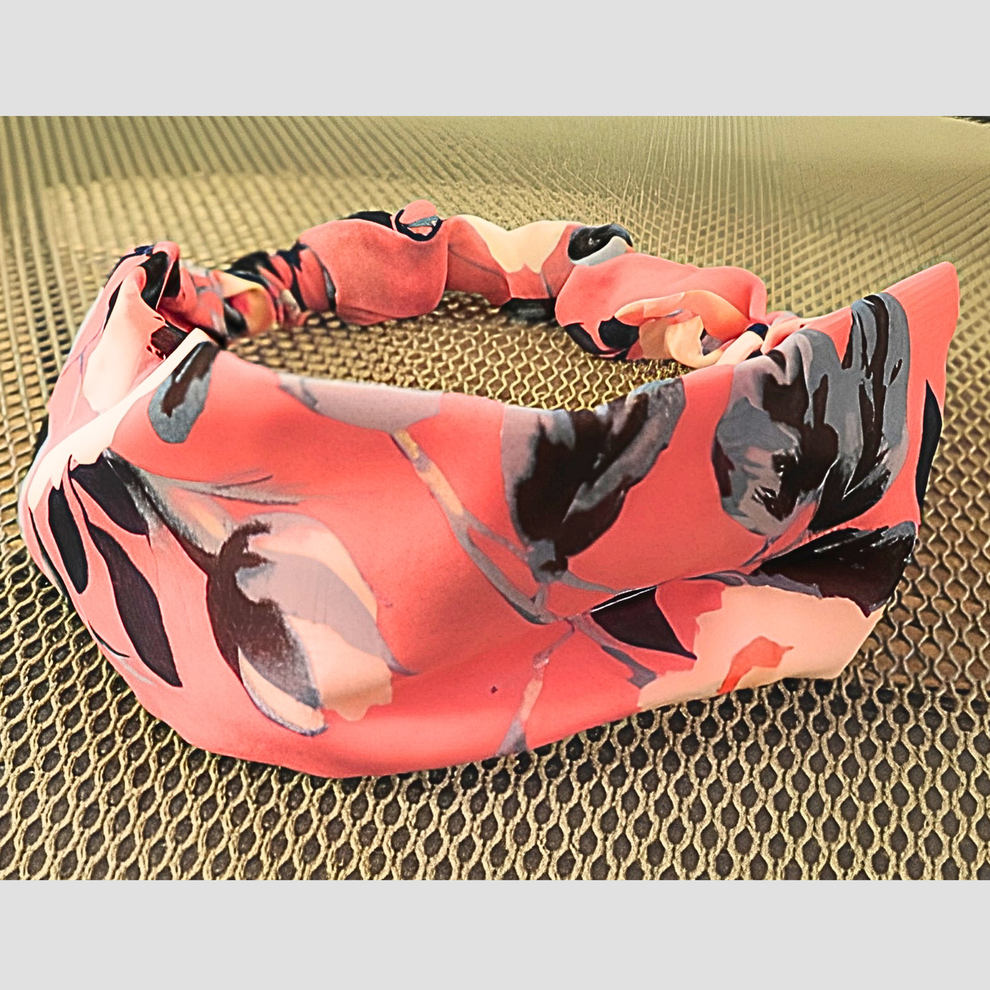 Women's Coral Pink Floral Chiffon Scarf & Headband Set | Bold Bloom Print | One Size Fits All Spring Summer Accessory Set