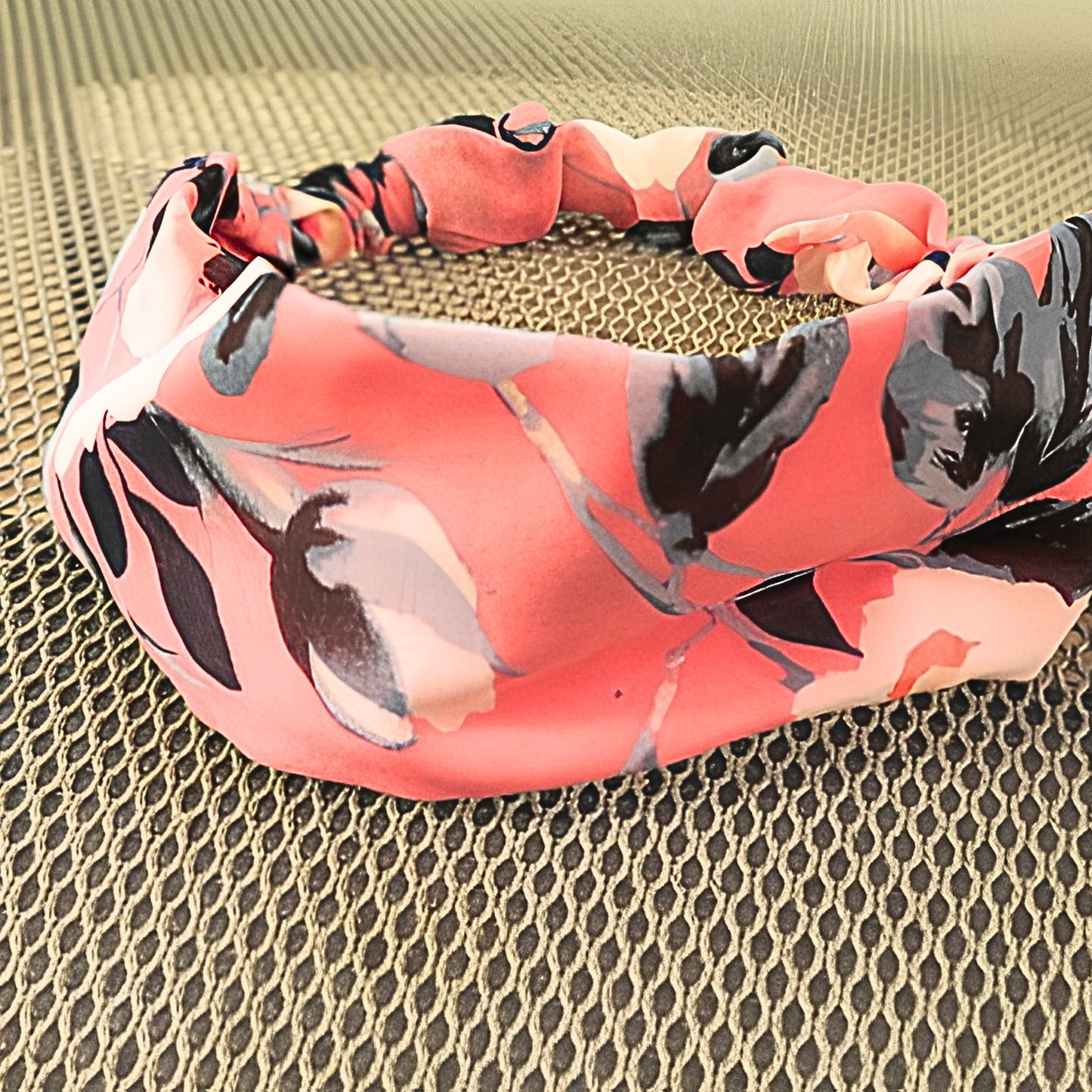 Women's Coral Pink Floral Chiffon Scarf & Headband Set | Bold Bloom Print | One Size Fits All Spring Summer Accessory Set