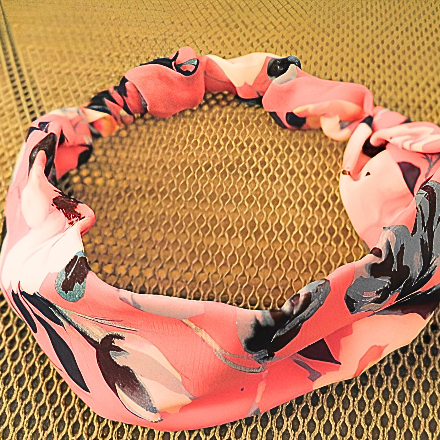 Women's Coral Pink Floral Chiffon Scarf & Headband Set | Bold Bloom Print | One Size Fits All Spring Summer Accessory Set