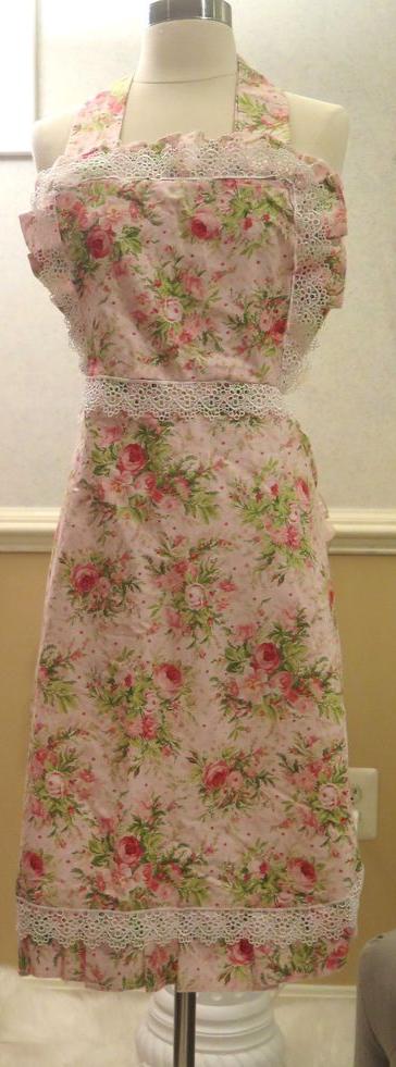 Vintage floral pink designer kitchen apron for women