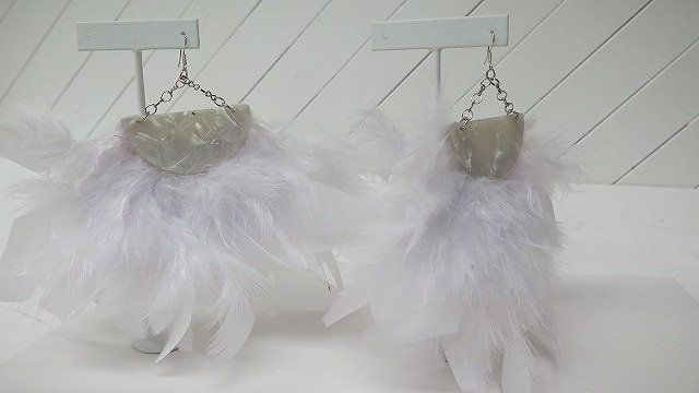 white party feather earring