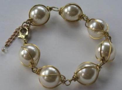 Pearl gold wire wrap bracelet for women