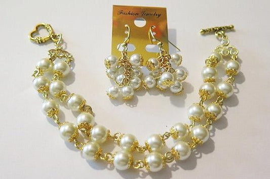 wired Pearl Bracelet Earring Set