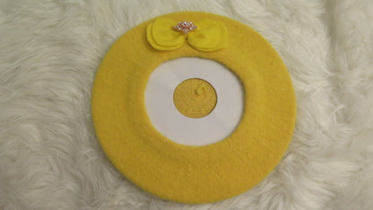 Yellow bow French beret for women