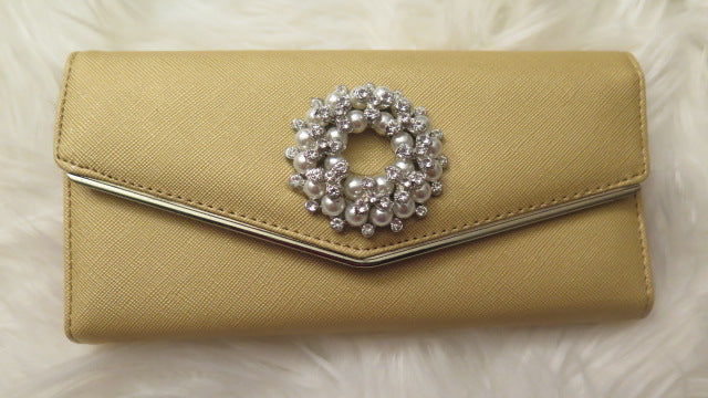 Yellow rhinestone statement wallet for women