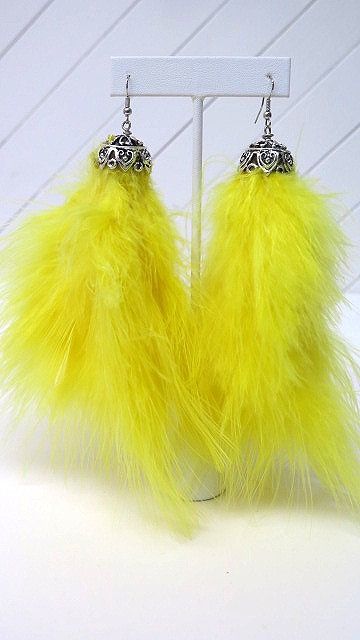 yellow exotic feather earring