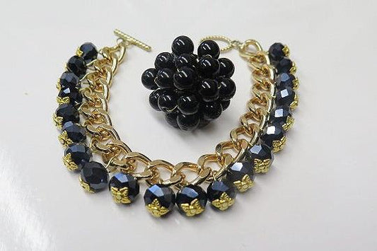 black Cluster bracelet cluster ring set