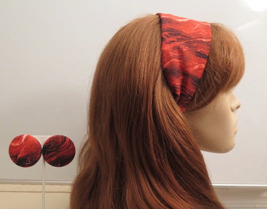 black red headband and matching earring