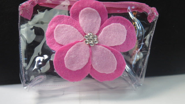 clear pink flower traveling makeup bags for women