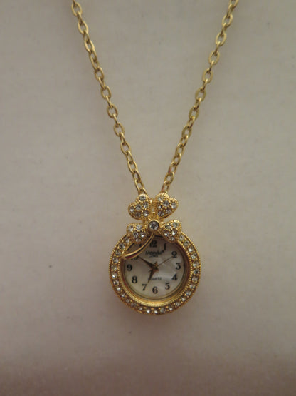 Gold clock pendant statement necklace for women