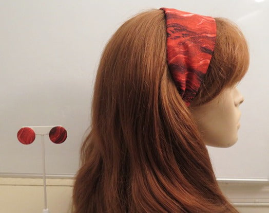 dark red headband and matching earring