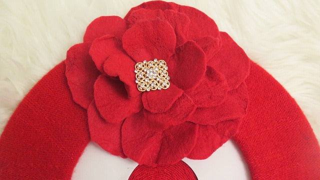 Red large flower French wool beret for women