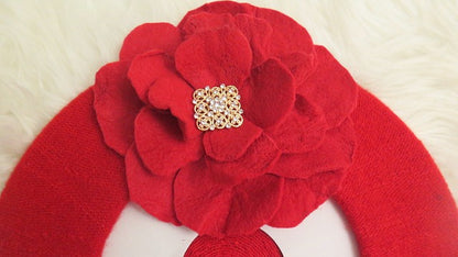 Red large flower French wool beret for women