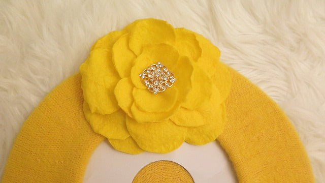 Yellow flower French wool beret for women