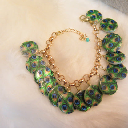 green  blue peacock cluster bracelet