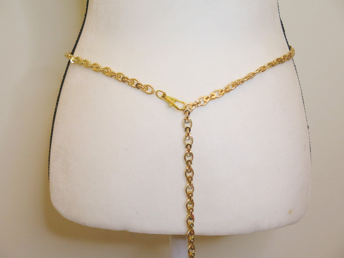 Back view of chunky gold chain belt for women