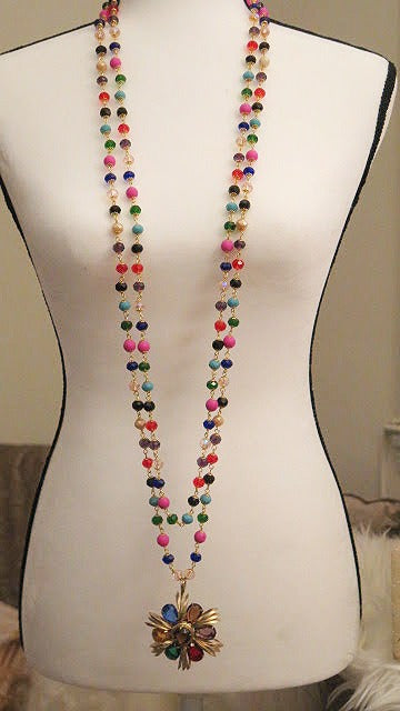 long Double colorful beads necklace