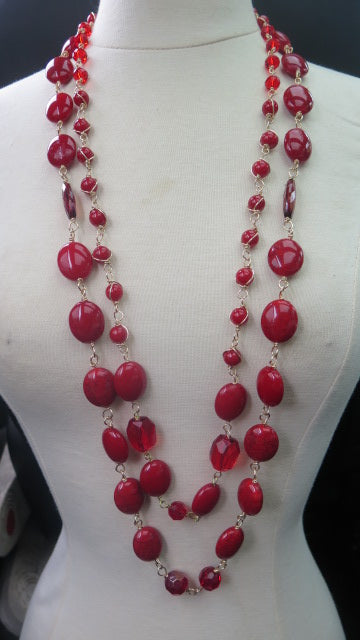 long Double summer red necklace