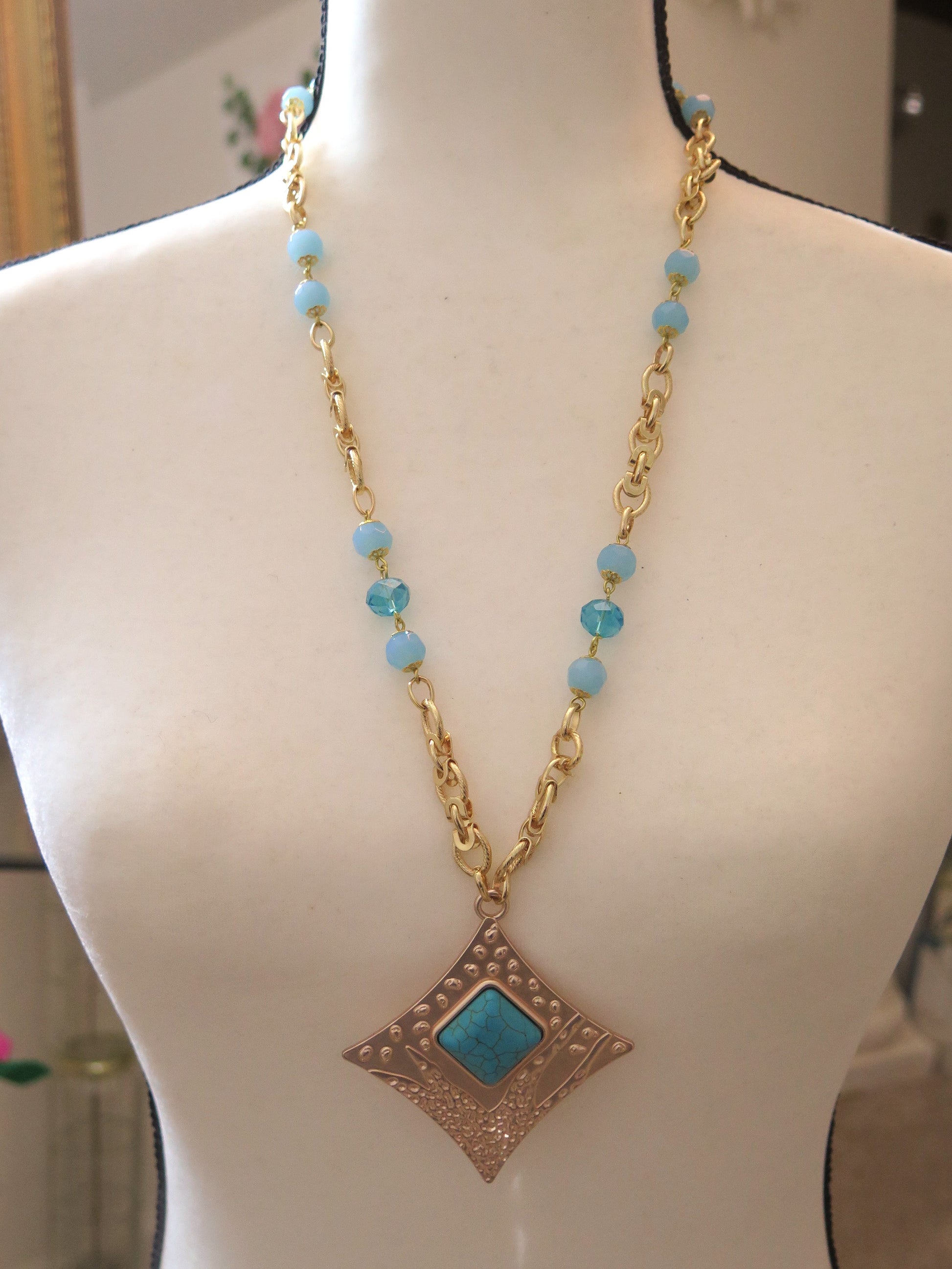 long Gold turquoise necklace