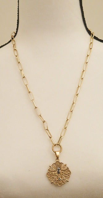 long gold necklace with pendant