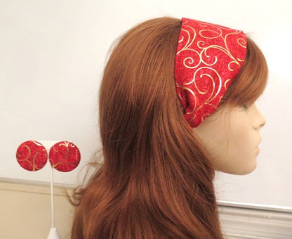 mix red gold headband and earring