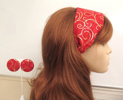 mix red gold headband and earring