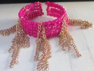 Fuchsia Fringe Cuff Bracelet for Women