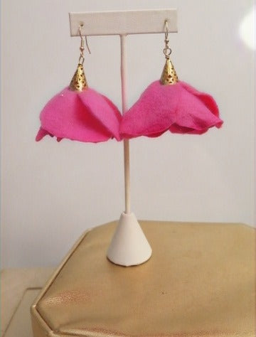 pink flower fabric earring