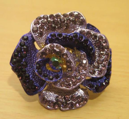 Purple Flower Ring/ Purple Rhinestone Flower Ring/ Extra Large Purple Flower Ring/ Purple Ring