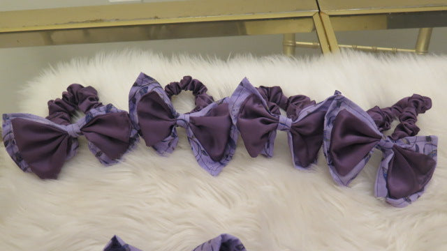 purple hair bow scrunchies