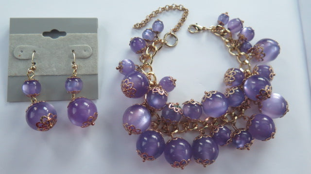 Purple jewelry set: Bracelet and earring