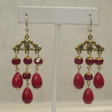 Red vintage inspired chandelier party earrings for women