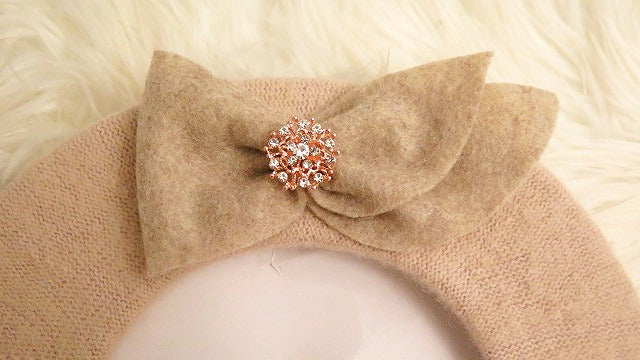 rhinestone bow on beret