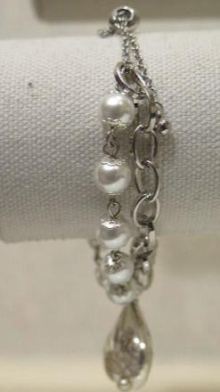 silver pearl double bracelet