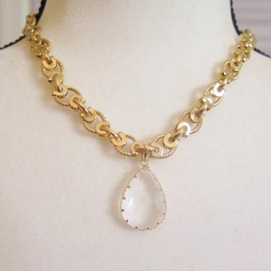 unique Gold Necklace with clear pendant