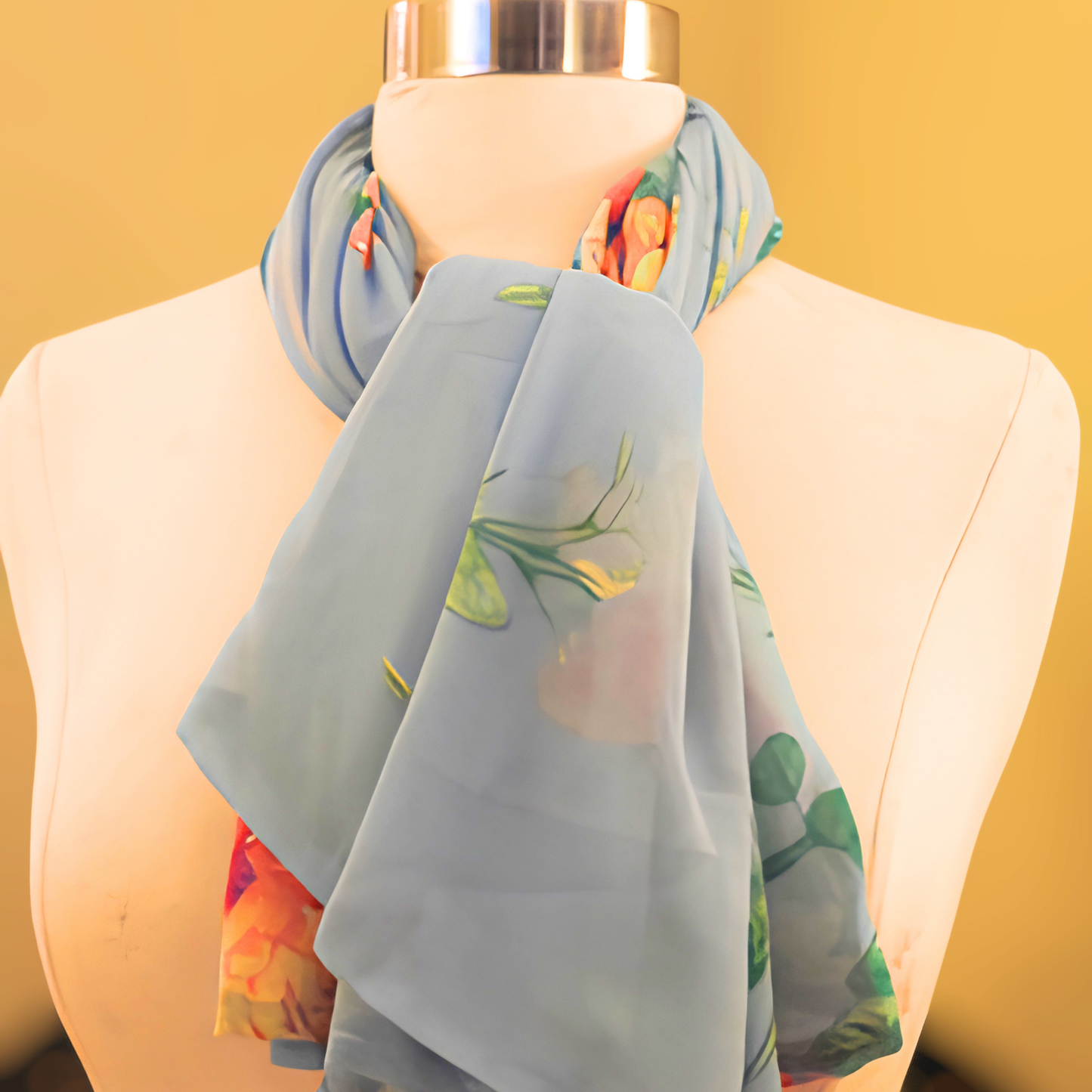 Women's Floral Chiffon Infinity Scarf & Headband Set | Blue Botanical Print | One Size Fits All Accessory Gift Set