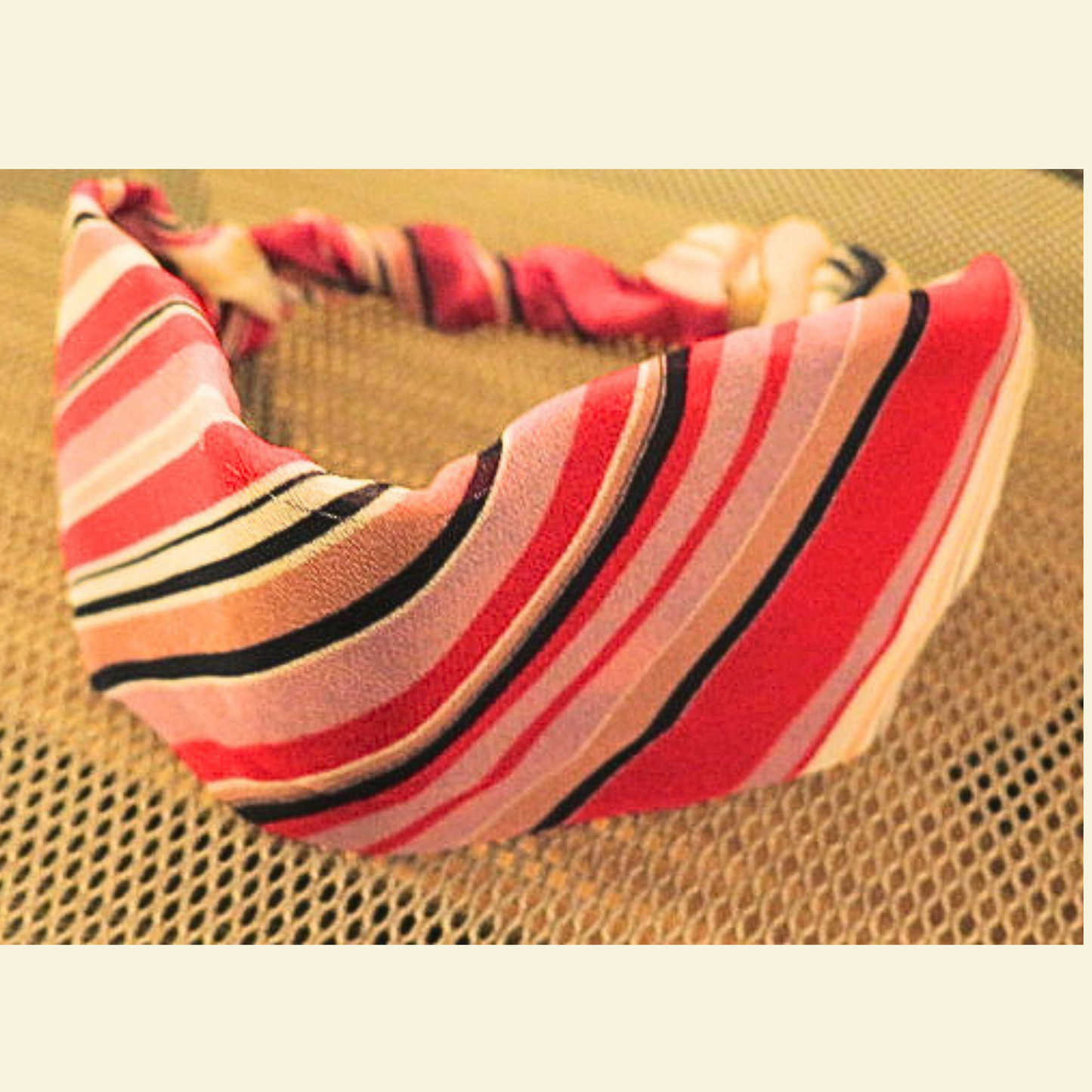 Women's Red Striped Chiffon Scarf & Headband Set | Diagonal Stripe Print | One Size Fits All Fashion Accessory Set
