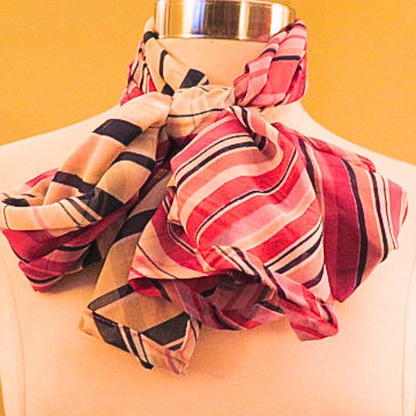 Women's Red Striped Chiffon Scarf & Headband Set | Diagonal Stripe Print | One Size Fits All Fashion Accessory Set